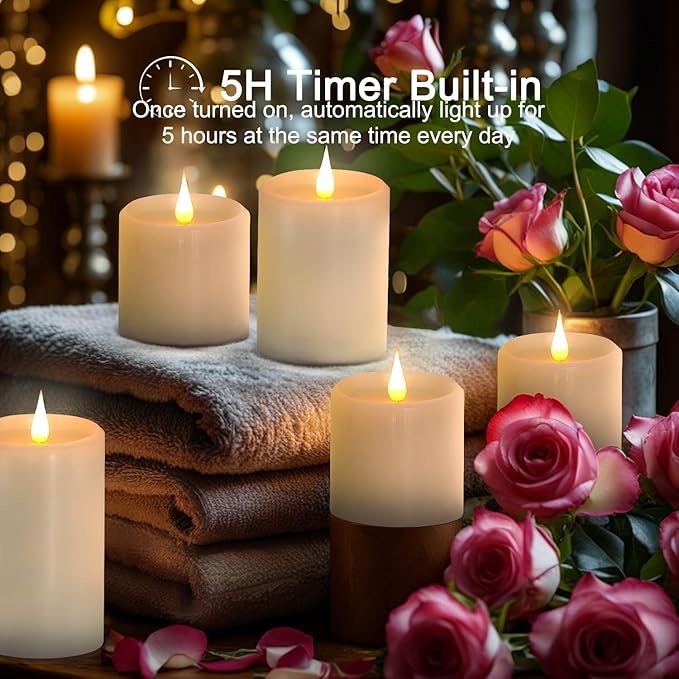 Flickering Flameless Candles with 3D Moving Flame, Real Wax Battery Operated Candles with Timer and Remote, Last 600+ Hours, D3×H3 4" 5" LED Fake Candles for Home Wedding Decor, 3 Pack