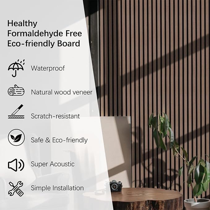 Wood Panels for Wall - 2 PCS Wood Slat Wall Panel, Natural Walnut Veneer Acoustic Wall Panels - 12.6" W x 94.5" L