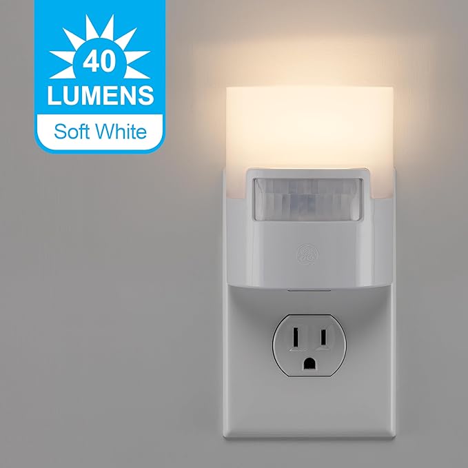 GE Ultra Brite Motion-Activated LED Light, 40 Lumens, Soft White, Night Light, Energy Efficient, Ideal for Hallway, Stairs, Kitchen, Garage, Utility Room, Laundry Room, White, 12201