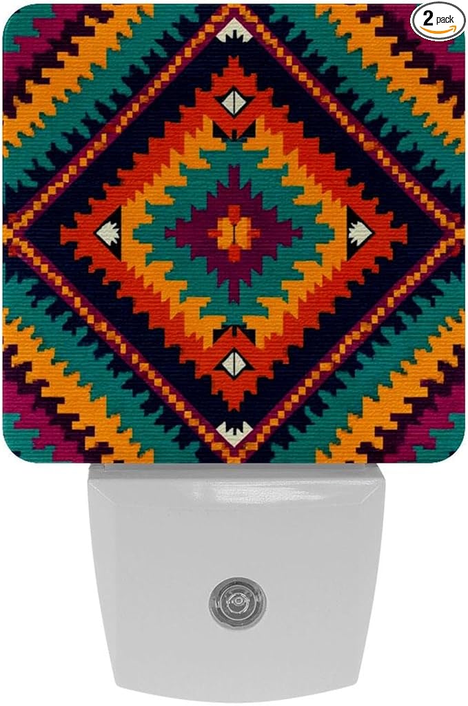 2 Pack Tribal Navajo and Native (1) LED Night Light Lamps for Baby, Nursery Light for Kids Bedroom
