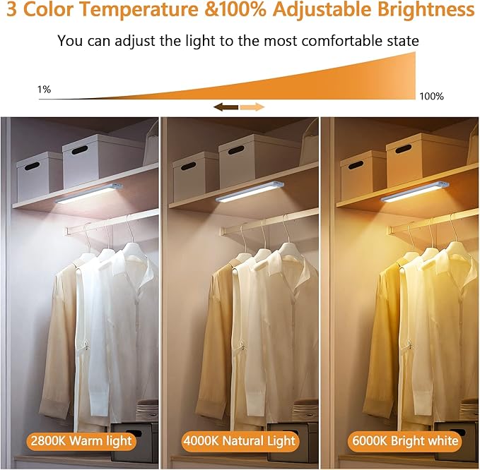 Under Cabinet Lighting 2-Pack, 35LED Bright Motion Sensor Light Indoor - 3 Color 2800K-6000K Dimmable, Rechargeable 1700mAh Battery, Wireless Magnetic Easy Install for Kitchen, Closet & Pantry