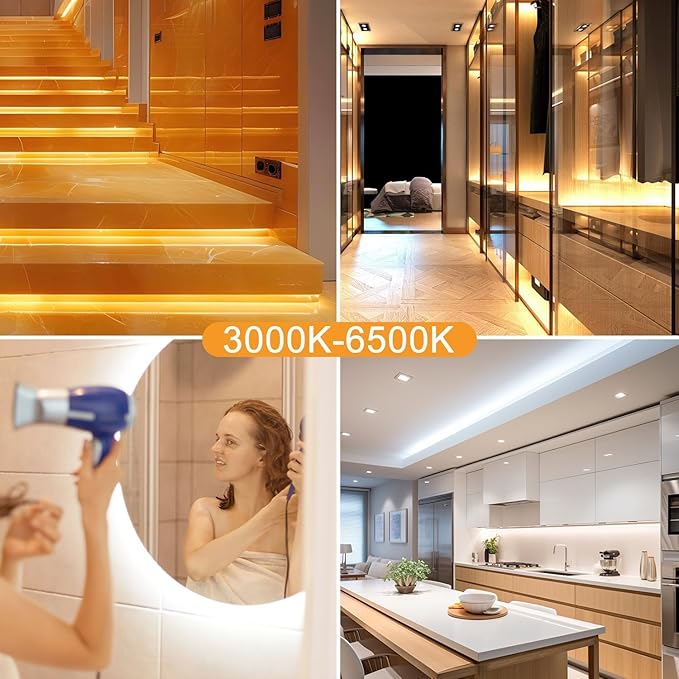 66FT White LED Strip Lights 3000K-6500K Dimmable, Smart Strip Light Alexa Compatible, 24V WiFi Flexible Tape LED with APP & RF Remote, Cabinet Lighting Self-Adhesive for Room, Kitchen