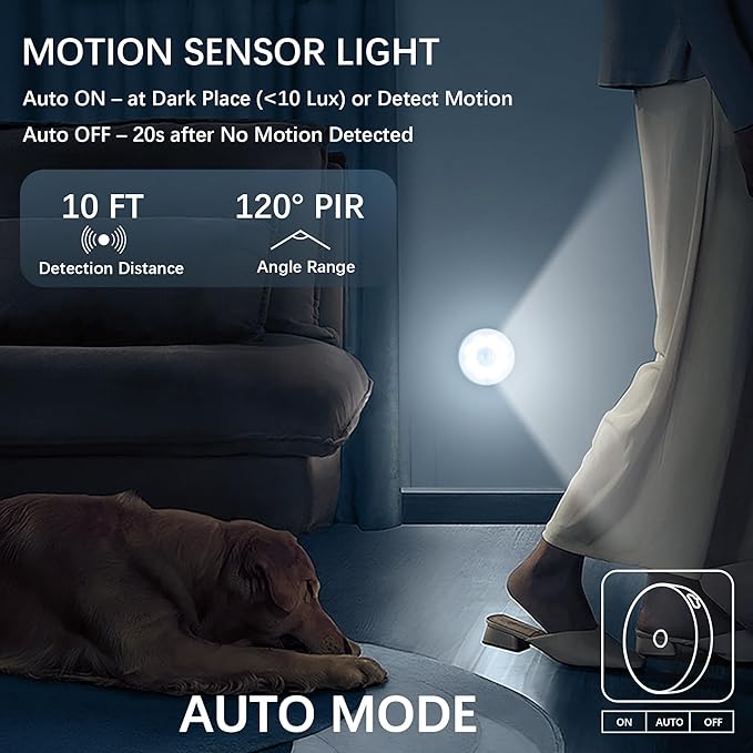 Under Cabinet Light Motion Sensor - Rechargable Closet Puck Lights, Stick on Night Lighting Magnet, Under Counter Lights Kitchen, LED Montion Sensor Light, Wireless Locker Nightlights 3-Pack