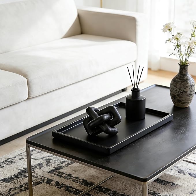 Wooden Knot Decoration Bohemian Decoration Hand-Carved Knot Black Coffee Table Decoration Suitable for Modern Home Bedroom Living Room Farmhouse Dining Table Minimalist Decoration (Black)