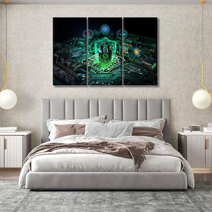 Wall Decor Secure Connection or Cybersecurity Service Concept Pictures Posters 3 Pieces Wall Art for Home Office Wall Decoration, Framed Gallery-Wrapped Ready to Hang, 20x40inchx3