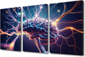 TUMOVO Future Technology Canvas Painting Wall Art 3 Pieces Brain Close-Up Wall Art Neurons Firing and Neural Extensions Wall Art for Home Office Wall Decoration, Framed Ready to Hang, 36" Wx24 H