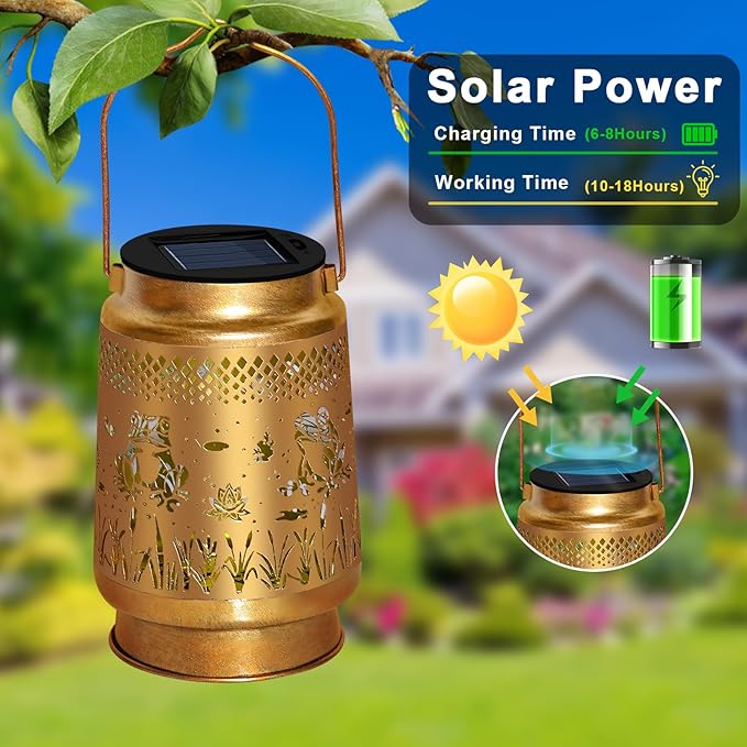 Solar Lanterns Outdoor Waterproof Hanging Solar Lights, Frog Garden Decor Birthday Gifts for Women Mom, Hanging Metal Garden Lights for Yard Patio Lawn Landscape Women Gifts Christmas Gifts