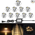 10 Pack LED Stair Lights Kit Low Voltage Waterproof IP65 Outdoor 1-2/5" Recessed Wood LED Deck Lighting Yard Garden Patio Step Landscape Pathway Decor Lamps, Warm White