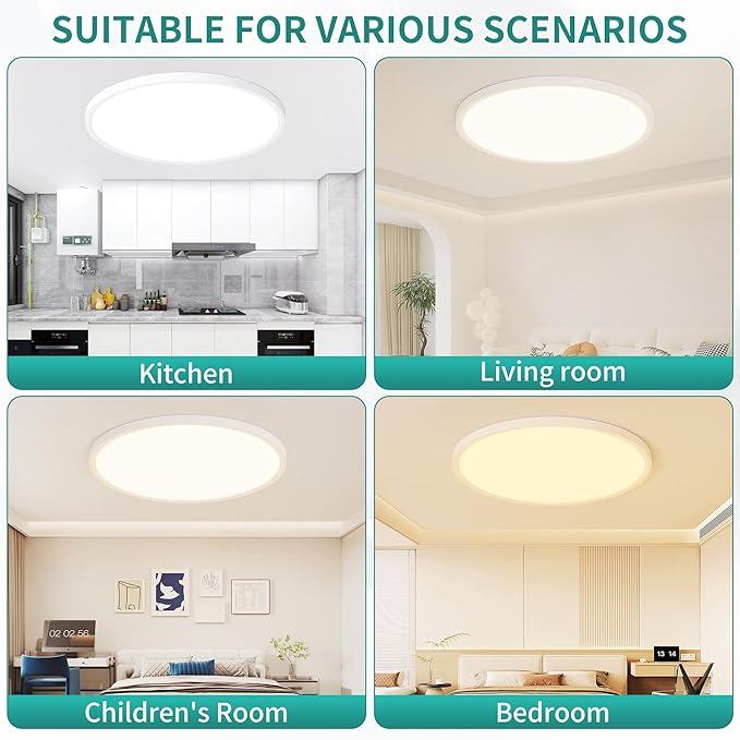 24 Inch LED Flush Mount Ceiling Light,56W Ultra-Thin Modern Round Light Fixture with Remote,Dimmable 3000K-6000K,White,5600LM,Memory & Night Light Mode for Bedroom, Kitchen,Living Room