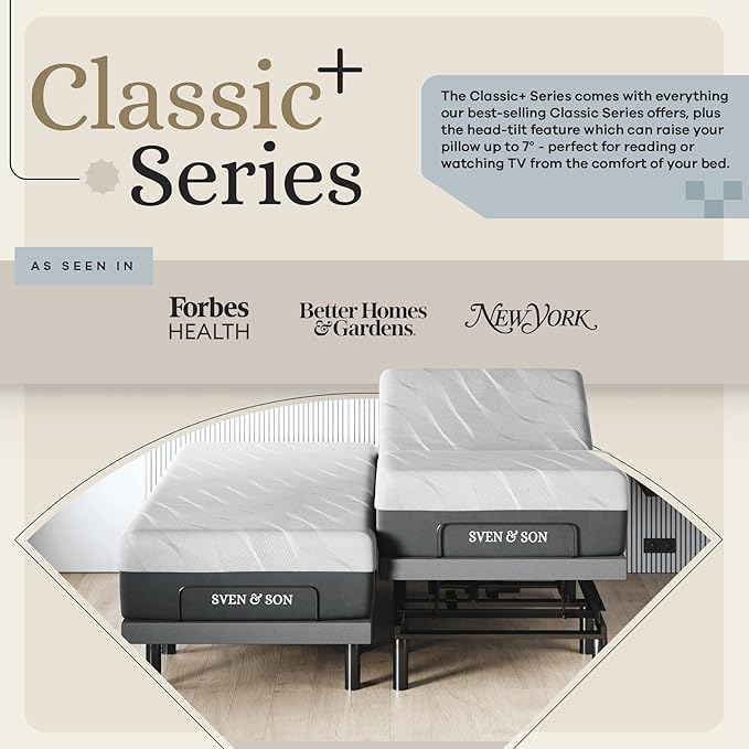 Sven & Son Harmony Adjustable Bed Base, Head and Foot Lift, Massage, Under-Bed Lights, USB, Gel Memory, Zero Gravity Smart Frame - Split King + 12 inch Memory Foam Matt (Medium)