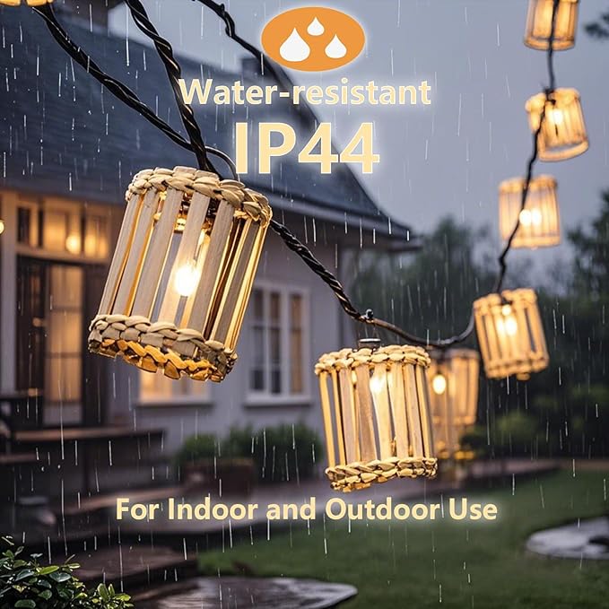 Outdoor-String-Lights-Waterproof, Bamboo Lantern String Lights for Patio, Garden, Porch, Balcony, Gazebo Decorative (Bamboo)