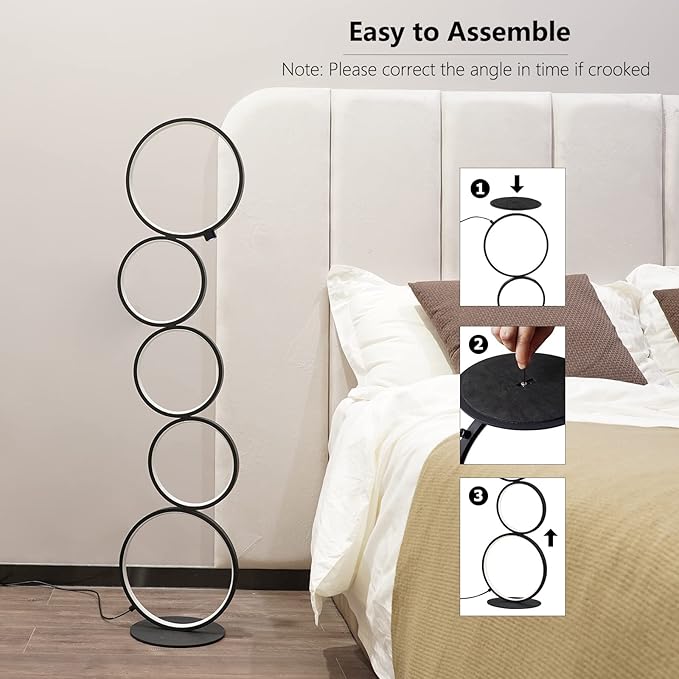 NUÜR 43.3" Modern Floor Lamp, Ring Standing Lamp, Dimmable, Metallic Feel, Artistic Trendy Design, Energy-Saving, Touch Switch, Ideal for Home, Office, Eco-Friendly
