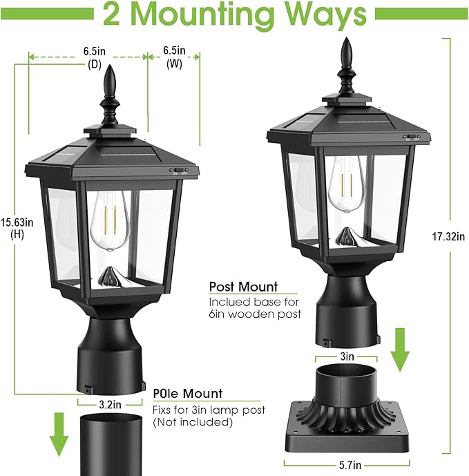 Greluna Solar Post Light Outdoor, 60 Lumens Dusk to Dawn Lamp Post Light, Solar Powered & Waterproof, Fits 6x6 Wooden Posts, 3 Inch Poles, for Garden, Pathway, Driveway, Fence & Yard（Warm White）