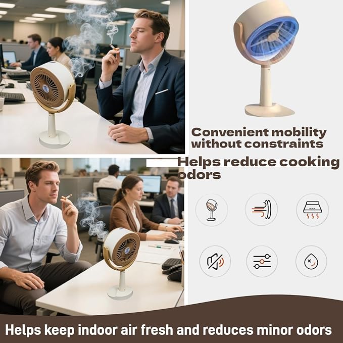 Mini Rechargeable Desktop Air Purifier with 5 Carbon Filters, Quiet Air Cleaner Fan for Smoke Odor, Desk, Pet Room, Kitchen, Travel, and Shared Spaces