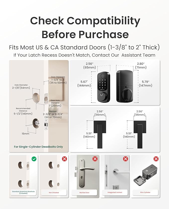 DESLOC B200 Fingerprint Smart Lock with 2 Lever Handles, Keyless Entry Front Door Lock Set, Electronic Keypad Deadbolt, App Control, Auto Lock, Long Battery Life, Secure Home Access