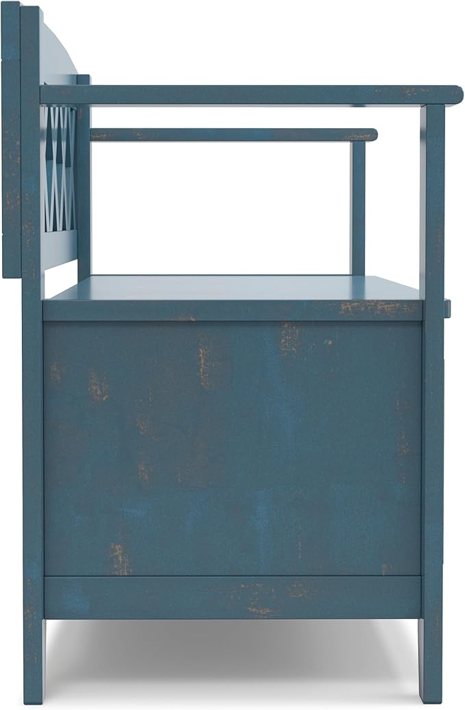SIMPLIHOME Amherst Entryway Storage Bench - 48 inch Wide Solid Wood Hallway Seat in Distressed Coastal Blue, Transitional Bench for Entryway or Living Room with Lift-Up Lid and Spacious Storage