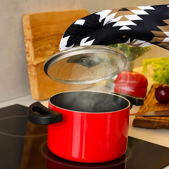 8 Pcs Western Aztec Kitchen Decor Accessories Set Farmhouse Towels Pot Holders Oven Mitts Set 4 Dish Towels 2 Potholders 2 Cooking Mittens Oven Glove for Home Baking Cooking Supply(Brown,Kitchen)
