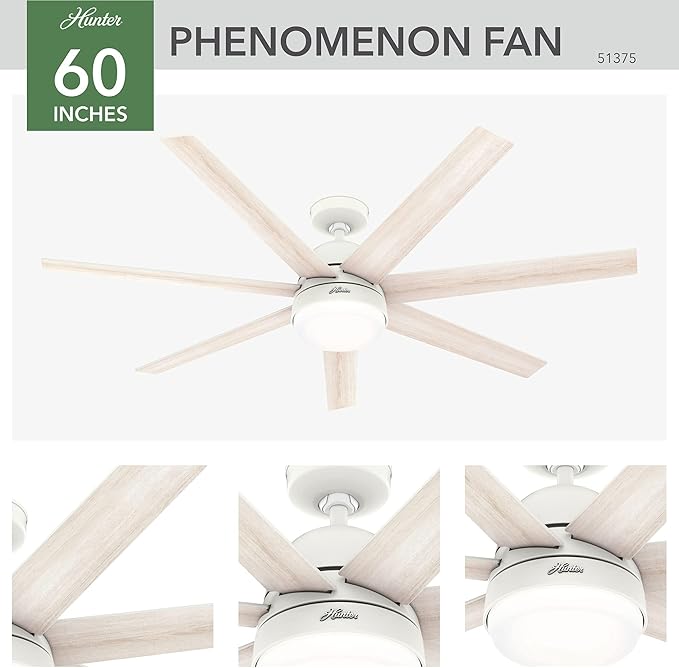 Hunter 60 inch WiFi Phenomenon Matte White Ceiling Fan with LED Light Kit and Wall Control