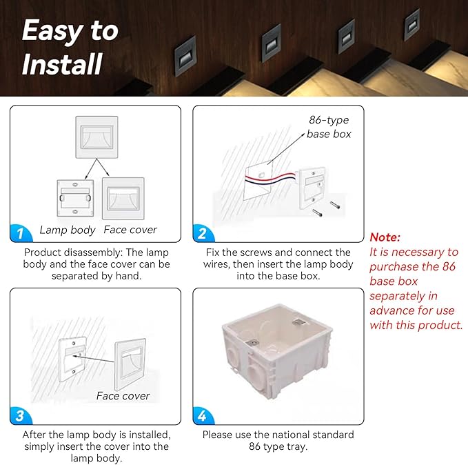 Agatige 3PCS LED Step Light, 1.5W 3000K Indoor Outdoor Stair Ligh Lighting Embedded Stair Deck Step Lamp Warm White for Bedside Corridor Staircase Wall