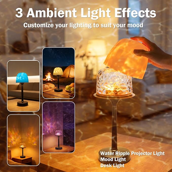Waterproof Shower Lamp Cordless, Rechargeable Shower Light with 16 Color Ocean Wave Lights Projector, Rechargeable Bathroom Lamp with Touch & Remote Control,Spa-Like Mood Light for Bathtub/Shower