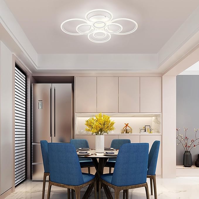 Vikaey Modern LED Flush Mount Ceiling Light, 8 Rings White Close to Ceiling Light Fixtures, Living Room Lighting Ceiling Lamp for Dining Room, Bedroom, Kitchen, 4000K Not Dimmable