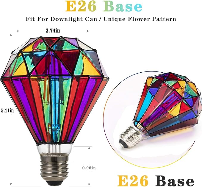 I-SHUNFA Stained Glass Edison LED Light Bulb, E26 Standard Base 6 Watts Heatless G95 Globe Shape LED Light Bulbs for Home Party, Recreation Room,Balcony,Garden,Christmas Decoration（Non-dimmable ）