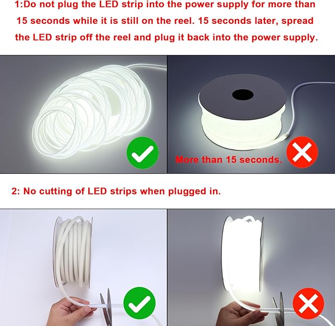 AC 110V COB LED Strip Lights 98.4ft, 6000K Cool White LED Rope Light Outdoor Waterproof, 10W/M CRI 90+ Flexible Cuttable, for Bedroom, Living Room, Garden, Commercial, House