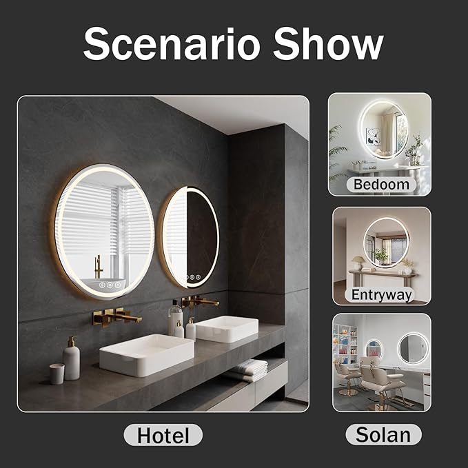 LED Bathroom Mirror 42 Inch Round Bathroom Mirror with Lights, Circle Wall Mirror with 3 Colors Brightness, Anti-Fog for Bathroom Vanity, Entryway Living Room