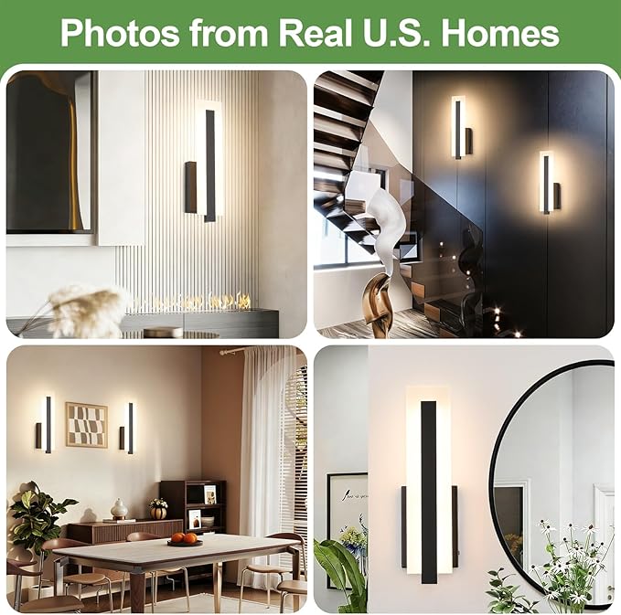 Tipace Hardwired Black Dimmable Modern LED Wall Sconce 2 Packs 3000K 3500K 4000K 5000K 6000K Indoor Wall Lights Up and Down Wall Mount Light for Living Room Bedroom Hallway Corridor(5CCT)