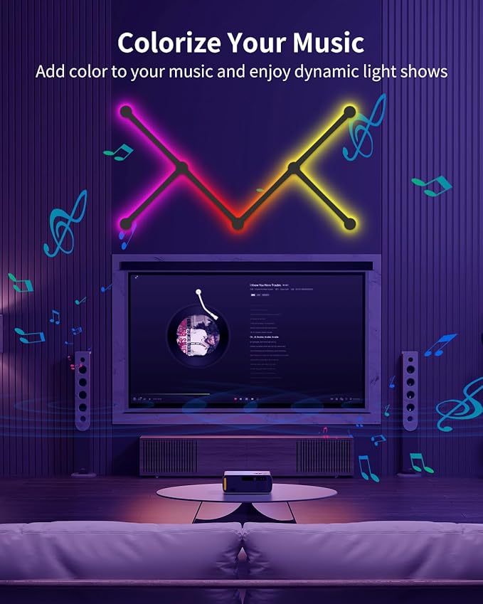 Smart LED Wall Lights, Music Sync Voice Control DIY RGB Light Bar with 16M+ Color & 44+ Scenes, Dimmable Home Decor Wi-Fi Wall Light for Gaming Room TV Bedroom (6 Lines)