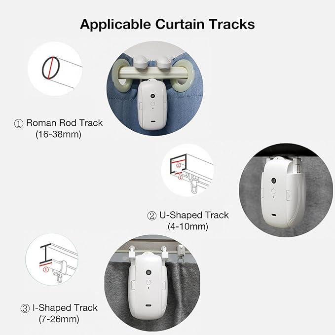 2PCS Automatic Curtain Opener, Electronic Curtain Opener, Robot Curtain Opener with Remote Control(only) for Roman Rod/I-Shaped/U-Shaped Tracks, Easy Installation Long Performance