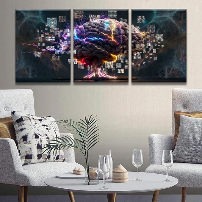 Modern Wall Art 3 Panel Wall Art Human Brain Full with Creativity Pictures Print On Canvas Wall Decor for Living Room, Wooden Framed Gallery-Wrapped Ready to Hang 12x16inchx3