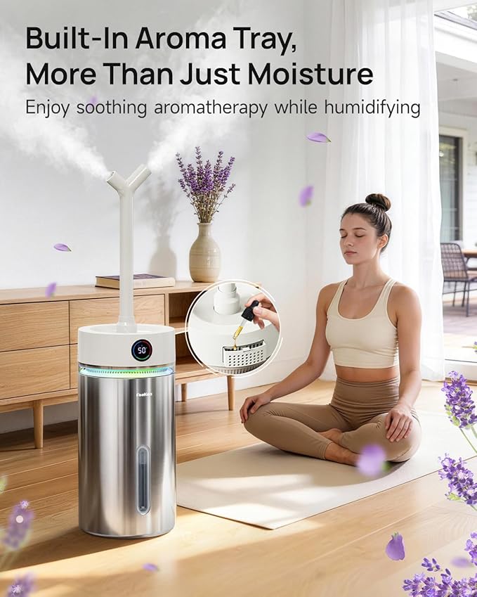 Feekaa Stainless Steel Humidifier Dishwasher Safe, 6L/1.6Gal Cool Mist Humidifiers for Bedroom, Easy to Clean Humidifier Large Room with Diffuser, Humidifiers for Baby Nursery Living Room Office Plant