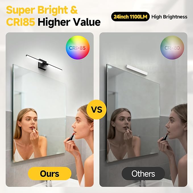 Vanity Lights 24 inch, 4-Level Brightness Built-in Dimmer, 14W Dimmable 5CCT Bathroom Light Fixtures Over Mirror, Black Vanity Lights for Bathroom Mirror Cabinets Bedroom-FCC & ETL Certified