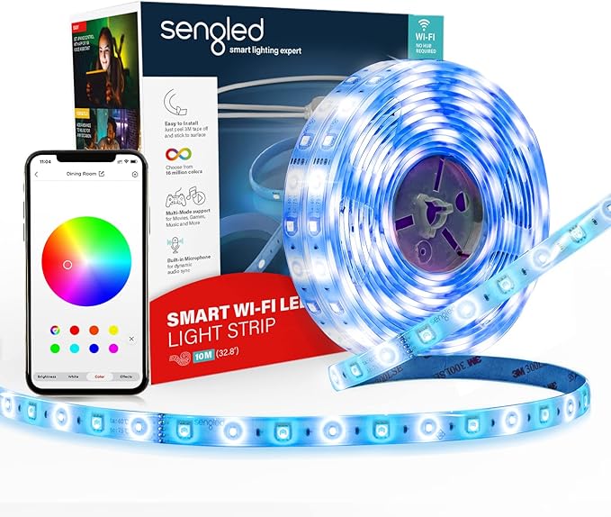 Sengled Smart LED Strip Lights 32.8ft WiFi LED Lights Compatible with Alexa and Google Home 16 Million Colors RGB Music Sync Adjustable Length 25,000 Hours Life Multi Mode Support for Game Movie