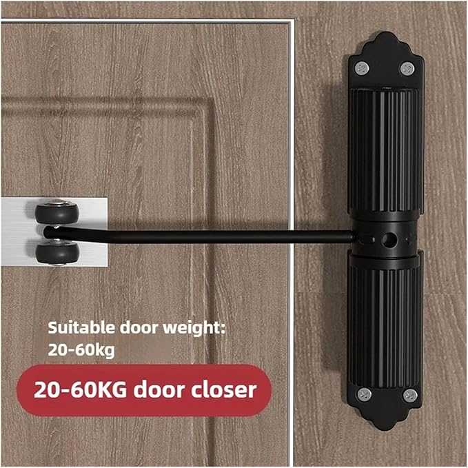 Automatic Adjustable Closer Surface Mounted Heavy Duty Safety Spring for Interior Exterior Door 1 Set(20-60KG Black)