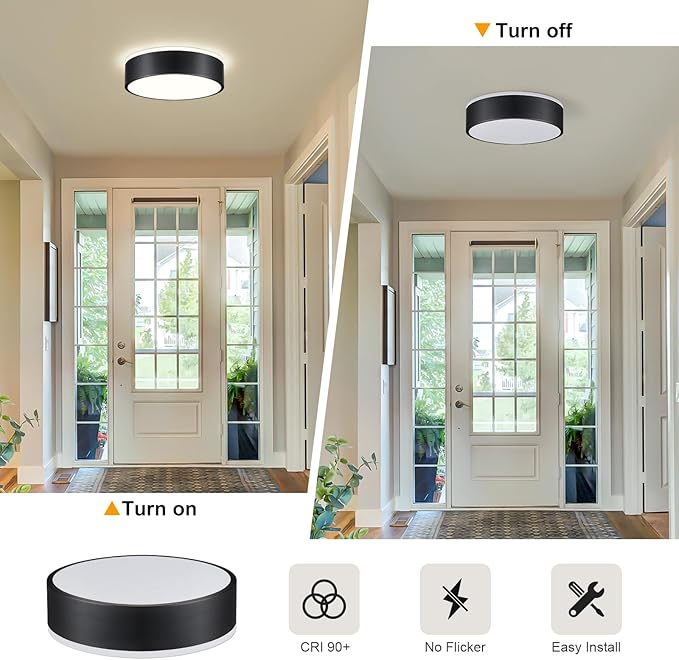 Black Flush Mount Ceiling Lights, Modern Dimmable 5CCT Close to Lighting Fixture, 2700K-6000K LED Round Ceiling Lamp for Kitchen Hallway Bedroom Laundry Room Entryway Bathroom-11.8in