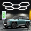 Garage Hexagon Lights, 60W 24V 6500K Higher Brightness Hex Garage Lights, Plug and Play, Lightweight DIY Assembly Hexagonal Light for Car Detailing Auto Beauty Shop Decor（with Remote Control）