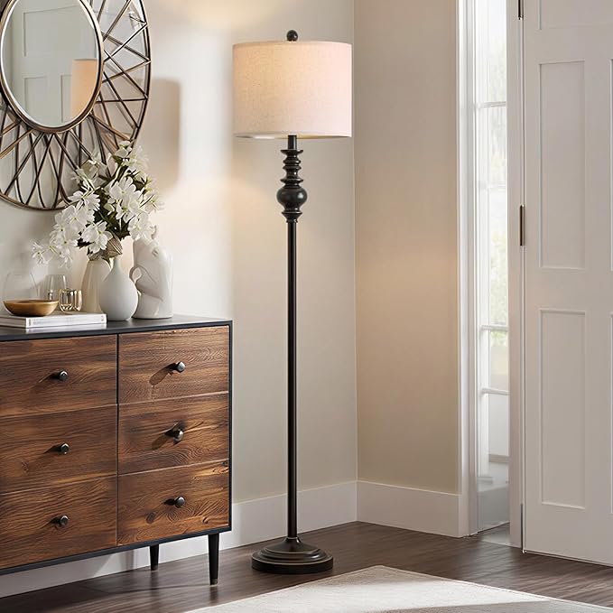 BOBOMOMO 64.25" Farmhouse Floor Lamp for Living Room, Tall Antique Black Standing Lamp with Rotary Switch, Mid-Century Modern Reading Lamp for Bedroom & Office, Minimalist Home Decor Corner Lamp