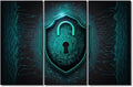 3 Panel Framed Wall Art Data Security Protection Cybersecurity Internet Network Locker Technology Posters Picture Print on Canvas for Bedroom Living Room, Framed Ready to Hang, 60" Wx40 H