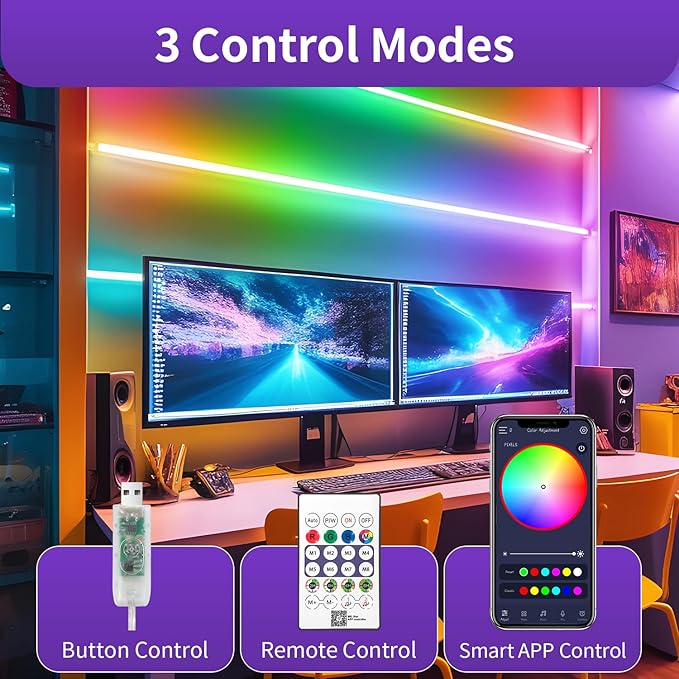 6.56FT/2M Smart IC USB Neon LED Strip Light, LED Light Strip with APP/Remote Control, Color Changing, Music Sync, Waterproof Flexible Lights Strip for Bedroom, TV Backlight, Ceiling Wall