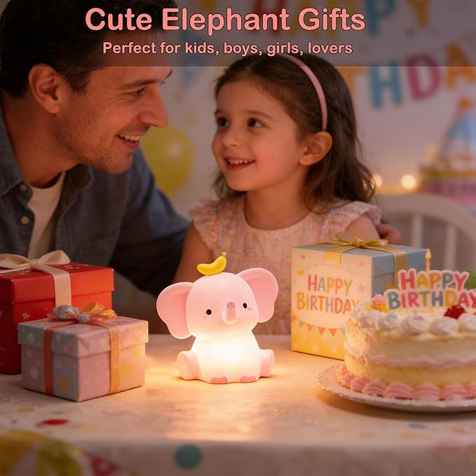 Elephant Lamp, Elephant Cute Night Light Gifts, Rechargeable Bedside Nightlight, Dimmable Squishy Silicone Animal Touch Lamp, Baby Room Decor, Small Night Light for Kids Teens Boys Girls Lovers