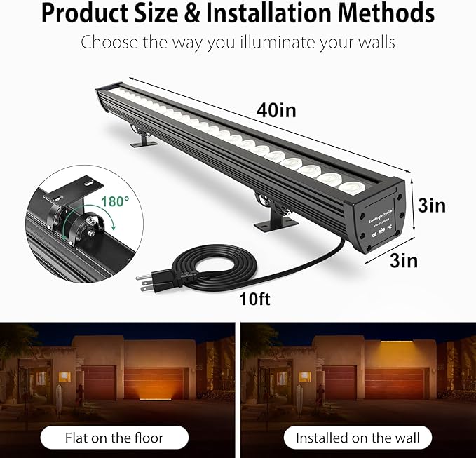 Smart LED Wall Washer Light, 168W RGB+CW Color Changing Linear Light Bar with Group and Individual Control, Music Sync, Timing, 120VAC Dimmable Smart Uplight for Outdoor & Indoor Lighting Projects