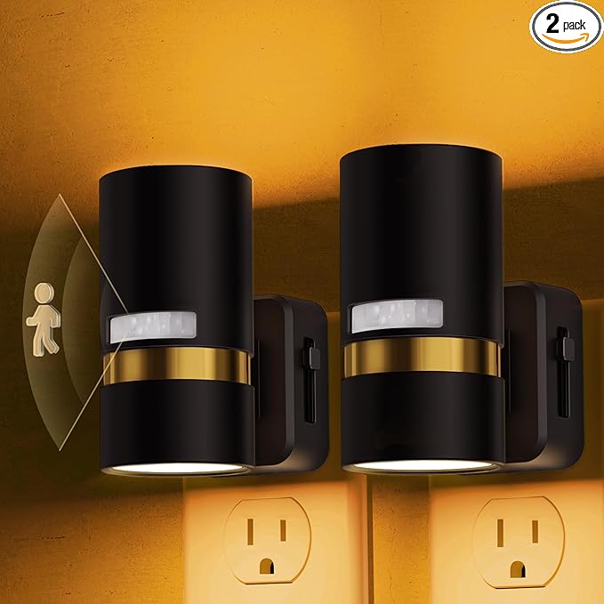 L LOHAS LED Motion Sensor Night Light Plug in, Night Lights Plug into Wall with Adjustable Brightness, 1600K Amber Light, 1W Energy-Saving Nightlight for Bathroom Bedroom Kitchen Hallway, 2 Pack