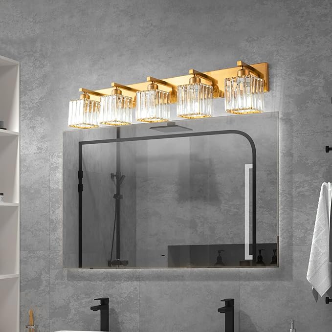 19.5" KnurledBrassWallSconcesSetof2,BronzeBathroomVanityLightFixtureswithWaterRipplesGlassTube,ModernLampforBedroom,LivingRoom,Hallway,Staise,Mirror,Kitchen