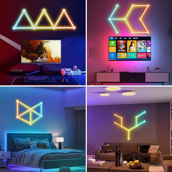 Smart WiFi LED Wall Lights, 16M+ Color Dimmable Gaming Light Works with Alexa and Google Assistant, Music Sync, DIY and Timer Feature, RGB Light Bars for Gaming Room, Bedroom (9 Pcs,White)