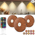 Puck lights with remote, 2000mAh rechargeable cabinet light, Under Cabinet Lighting Wireless, Display Cabinet, Dimmable Magnetic Stick-On Shelf , push lights battery operated，(Wood Color, 3 Pcs)