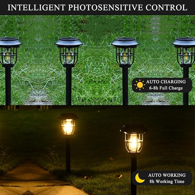 Solar Pathway Lights 2 Pack Motion Sensor, IP65 Waterproof, 120LM Warm White Tungsten Bulb for Garden Yard Lawn Decor