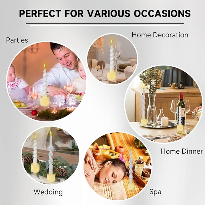 Spiral Taper Candle LED Candlesticks, 10inches Flameless Tapered Candles Battery Candle Sticks Remote Twisted Candlestick for Dinner Holiday Wedding Party Housewarming-1D