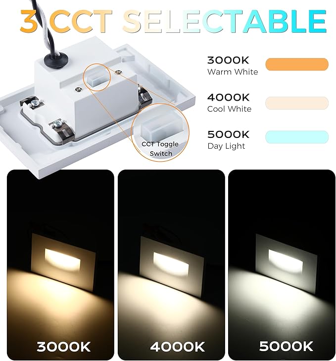 CLOUDY BAY 12V Low Voltage 3 Color Indoor and Outdoor LED Step Light,3000K/4000K/5000K,Stair Light,White,3 Pack, Wet Location(Low Voltage Transformer is Required)
